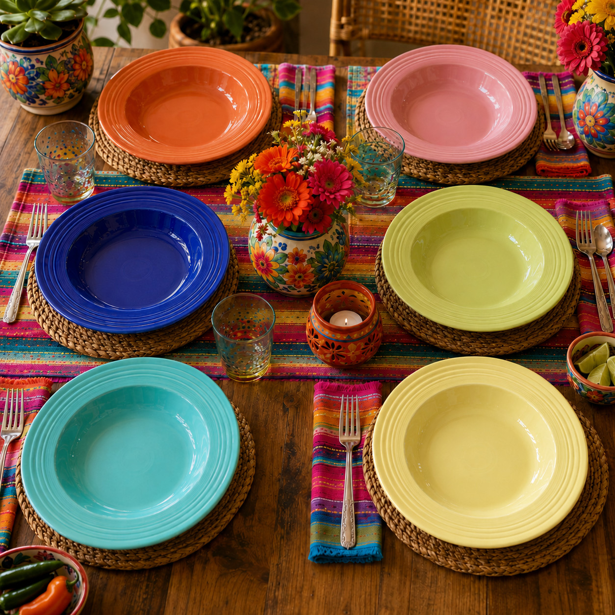 Fiesta 7.25″ Salad Plates Set of 3 Shamrock Peacock Turquoise Homer Laughlin USA