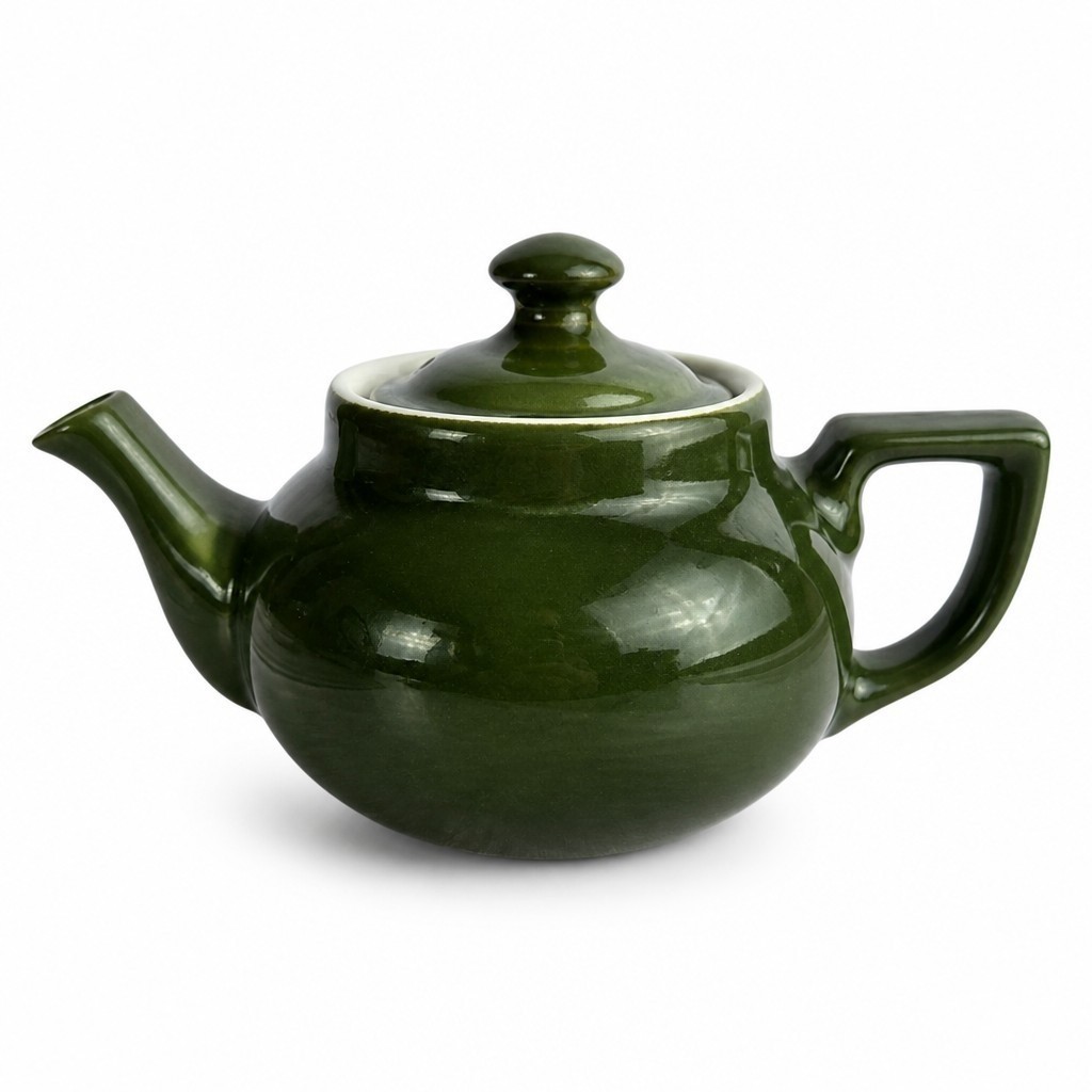 Vintage Dark Green Glazed 4″ Tall 1 Cup Personal Teapot