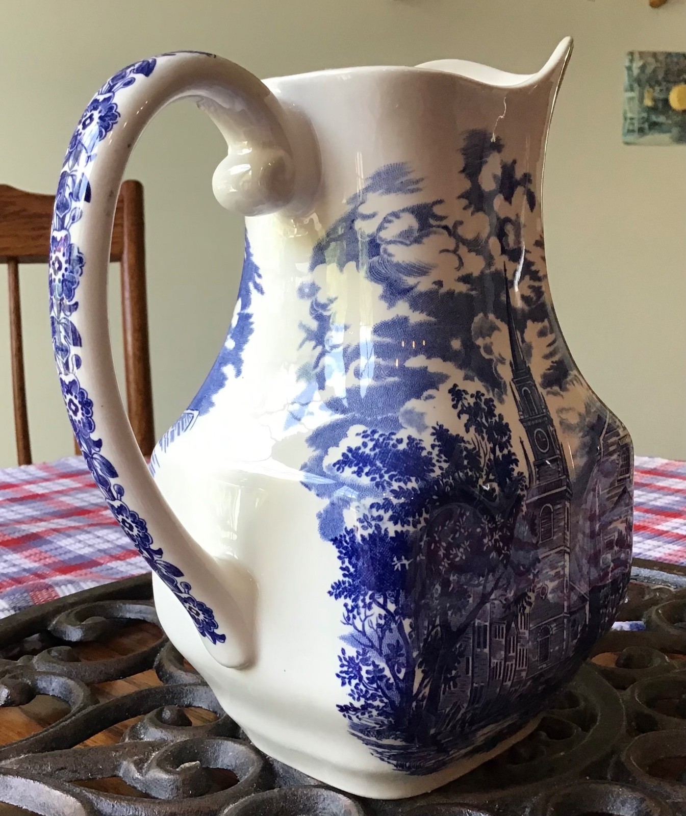 VINTAGE STAFFORDSHIRE LIBERTY BLUE “OLD NORTH CHURCH” PITCHER, 7 7/8’