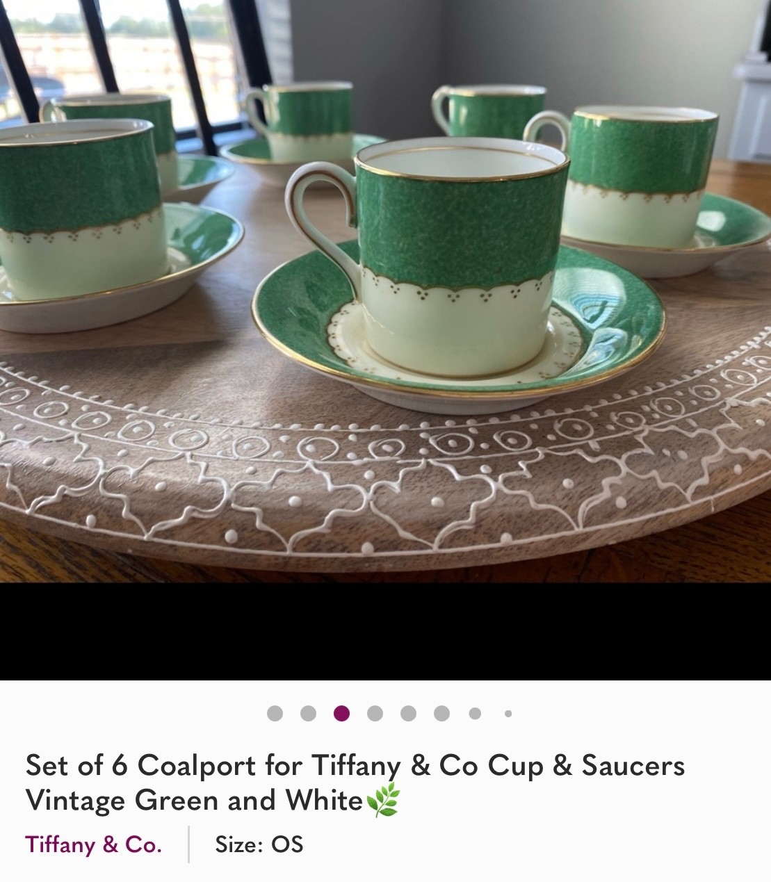 Rare Vintage Tiffany & Co Coalport Cup & Saucers Green and White