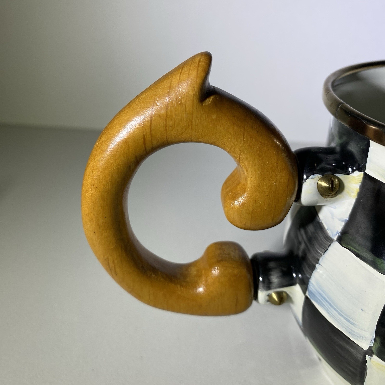 MacKenzie-Childs Vintage Courtly Check Enamel Creamer with Wooden Handle