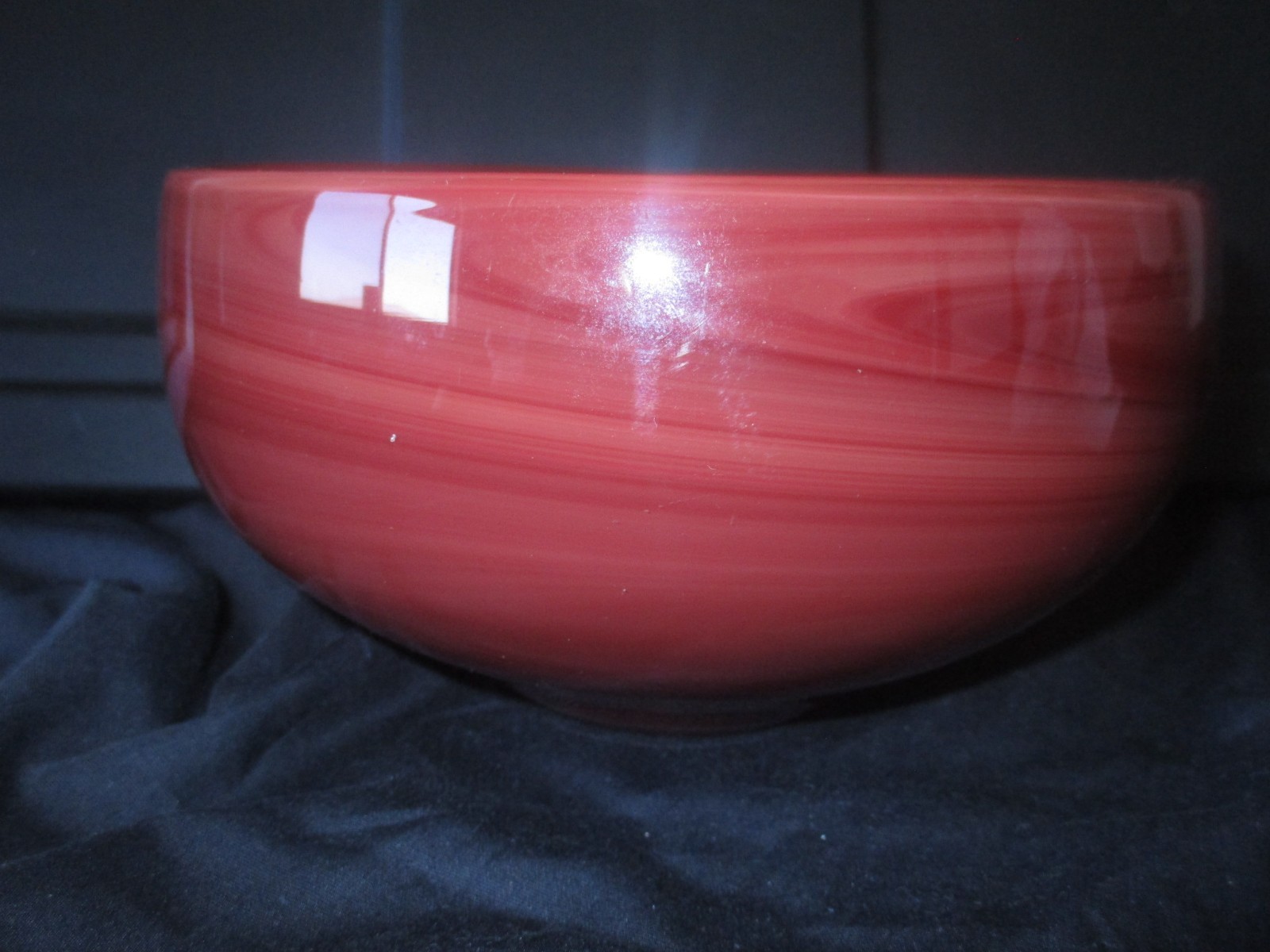 Baker O’Brien Studio 1997 Studio Art Hand Blown Red Swirl Glass Bowl