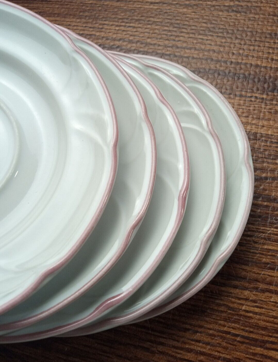 Victoriana Japan Pink Rose China Saucers 1988 Vintage 6 1/8″ set of 5