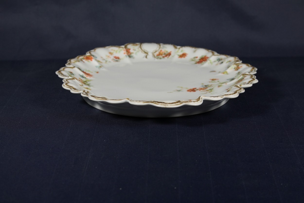 HAVILAND & CO LIMOGES GOLD RIM WREATH RUST PEACH BLUE FLORAL PLATTER-FRANCE