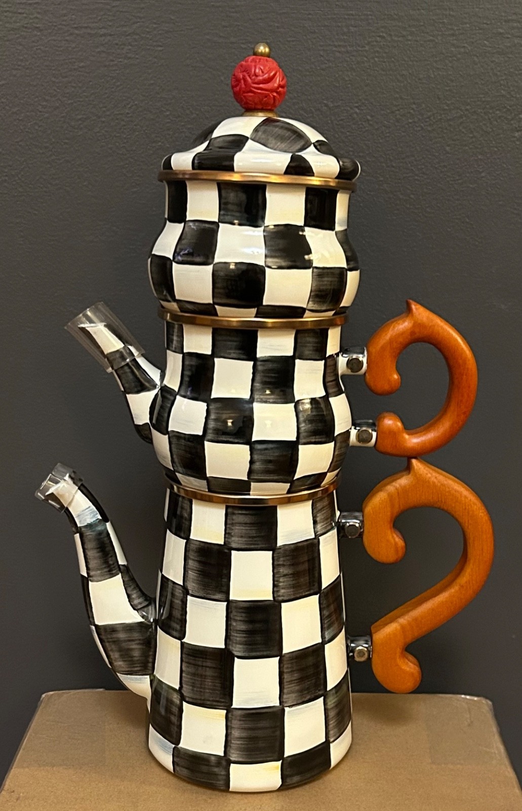 MacKenzie-Childs Courtly Check Stackable Coffee Pot Set w/ Sugar & Creamer – NEW