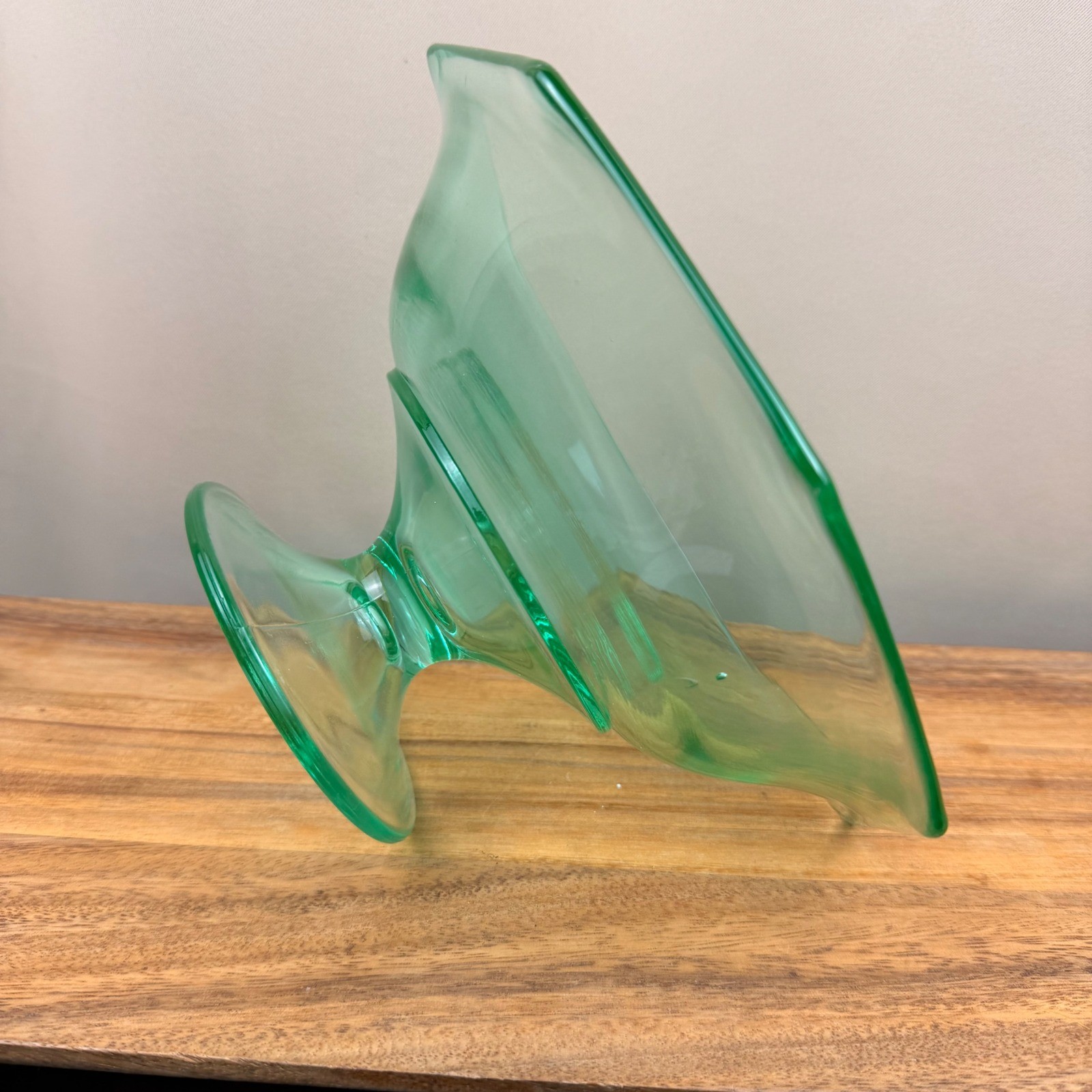 Vintage Green Uranium Glass Hexagon Pedestal Bowl UV Glow Depression Glass 10″