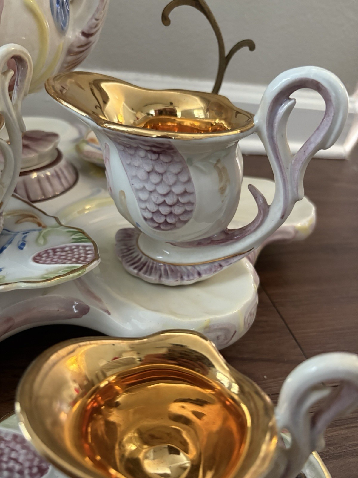 Vintage capodimonte 14 Piece Espresso Or Tea Serving Set On Stand Made In Italy