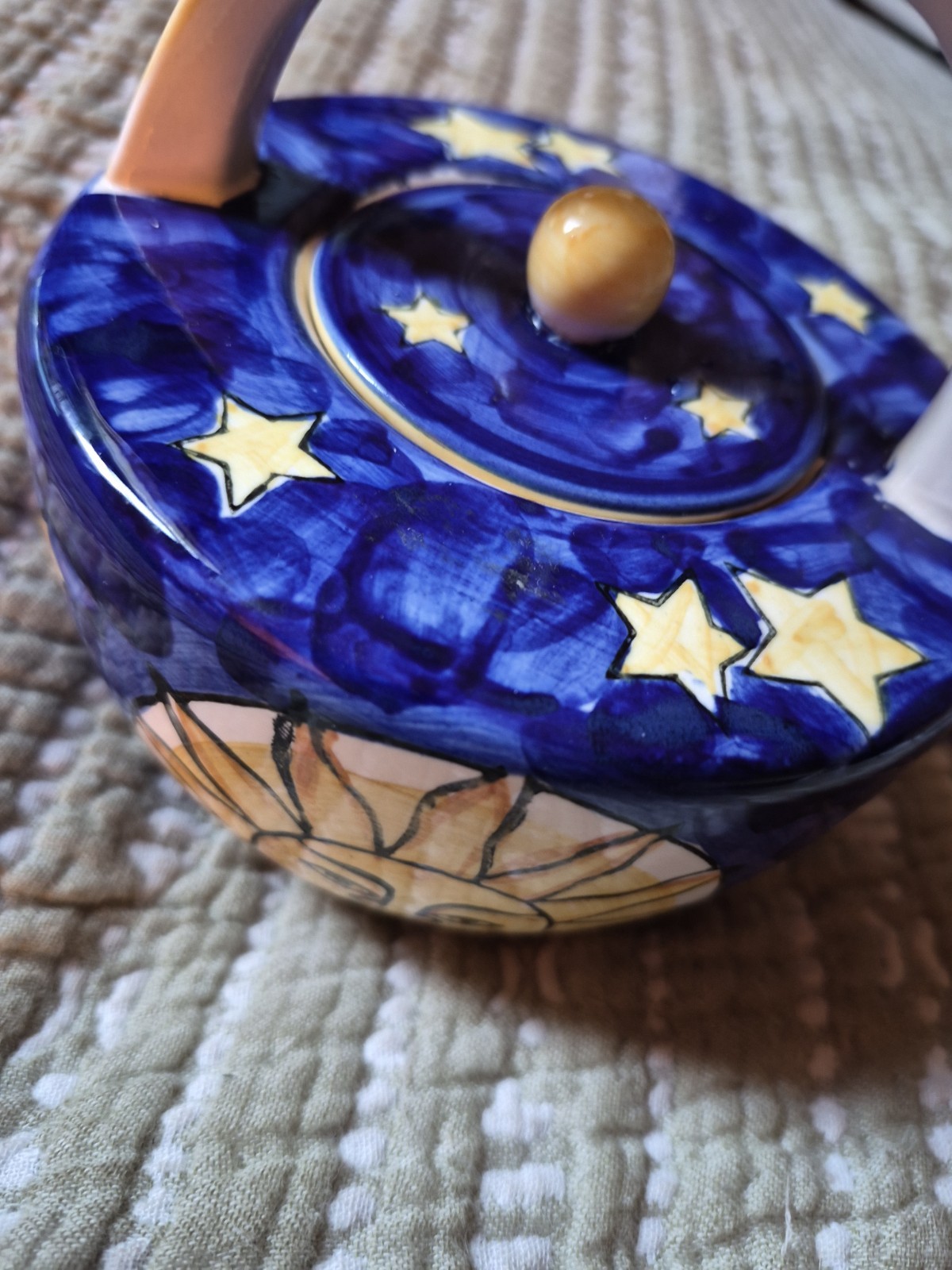 Cobalt Blue With Yellow Celestial Teapot 7 Inches Across