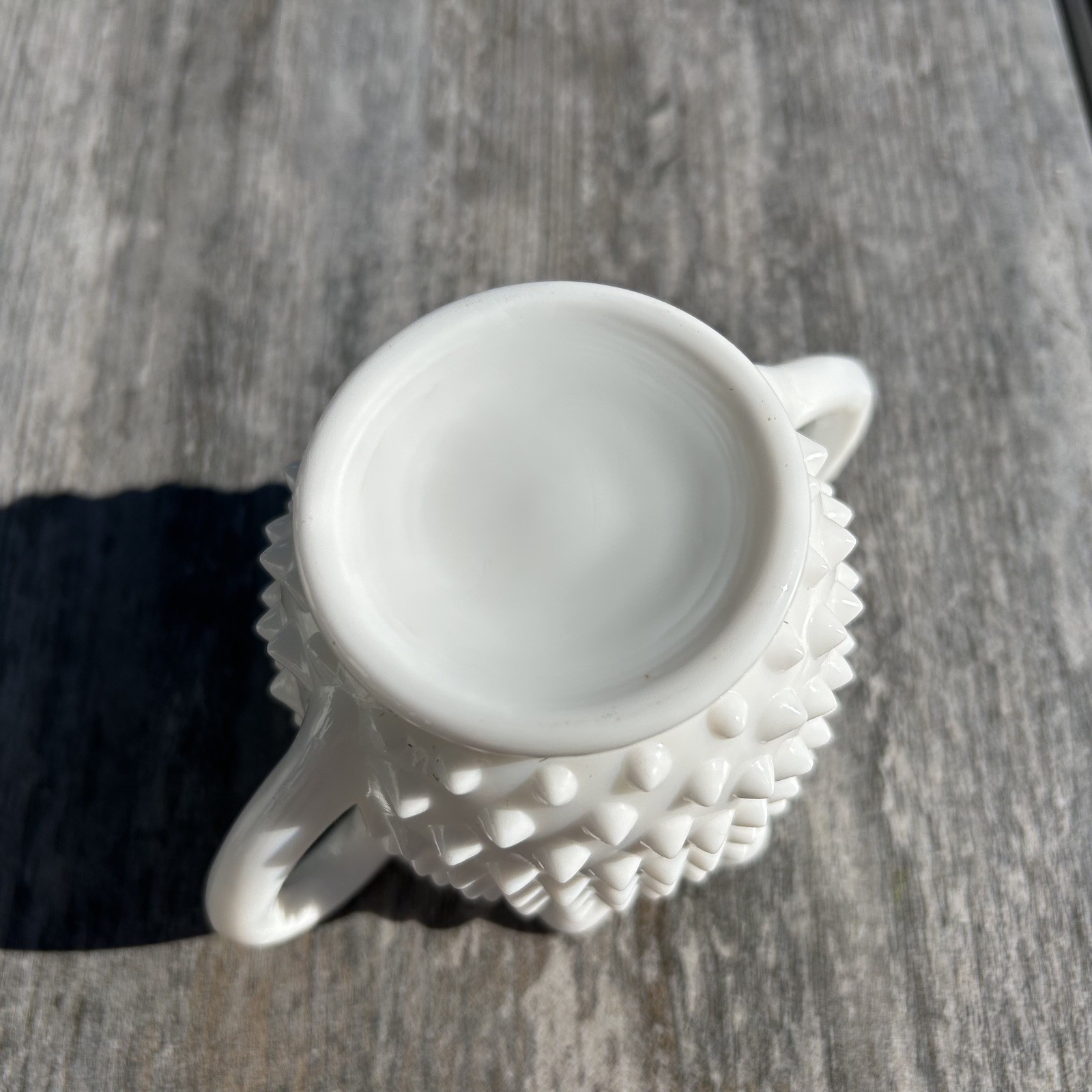 Vintage Fenton Hobnail Milk Glass Sugar Bowl Star Shape Open Double Handle 3906