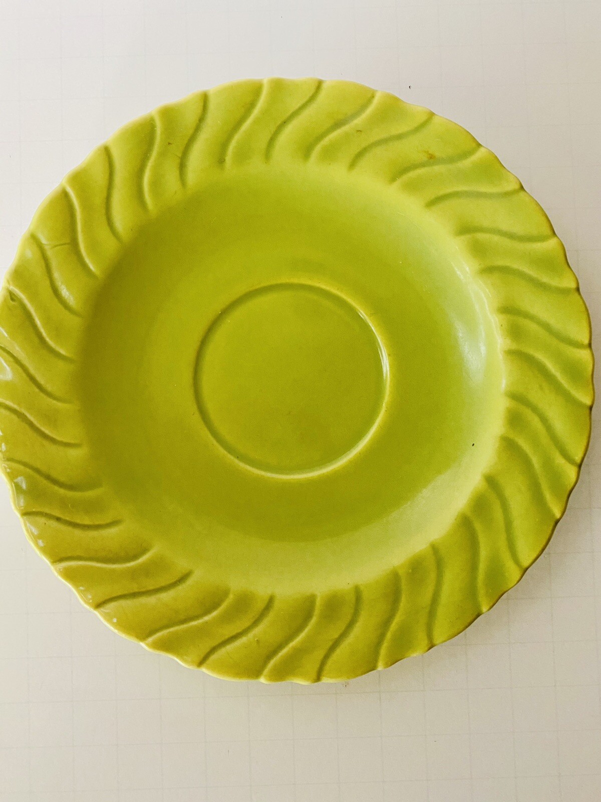 Hollydale Pottery Saucer Swirl Edge Chartreuse Green Vintage California