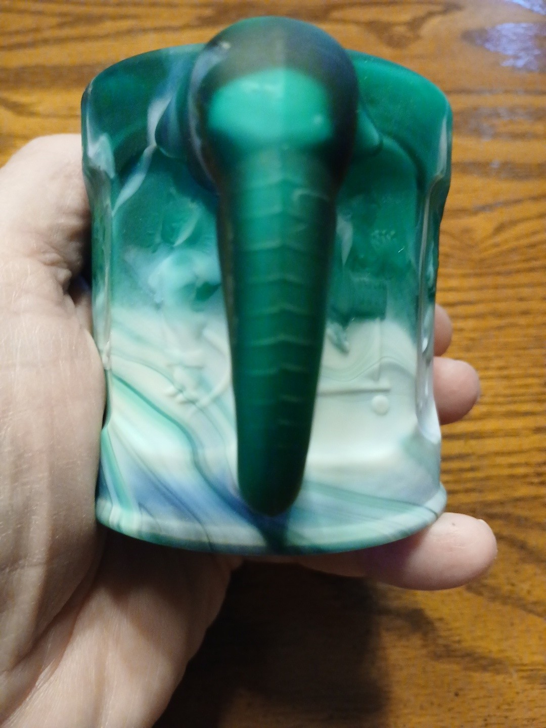 IMPERIAL GLASS Storybook Deep Green Slag Child’s Mug Cup Vintage – Nice!