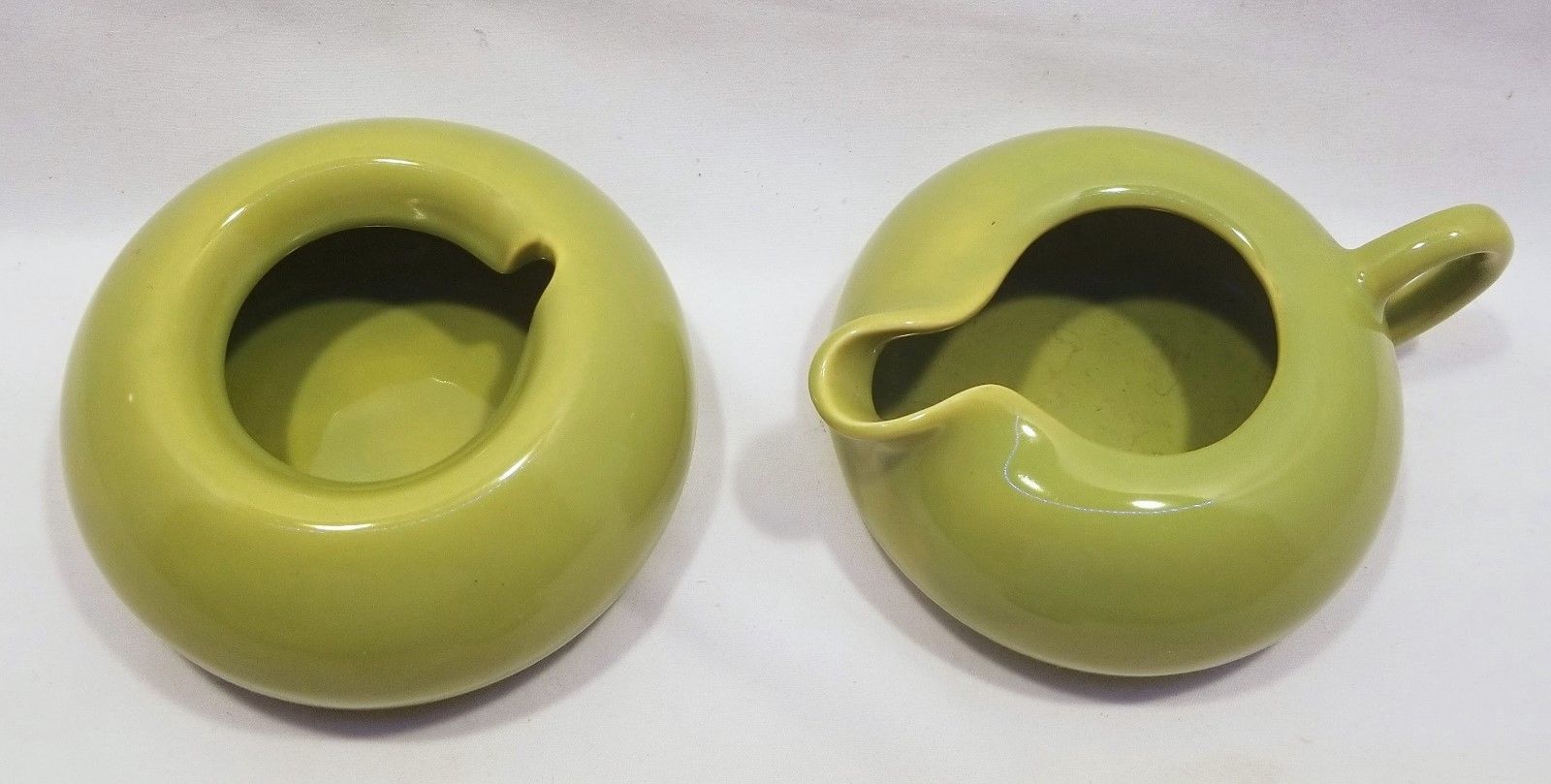 Malibu Modern California Pottery Hollydale SUGAR BOWL & CREAMER Green CHARTREUSE