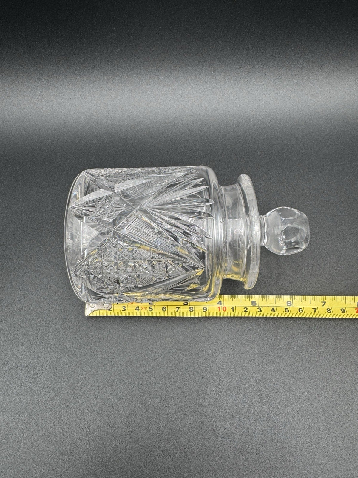 American Brilliant Period Style Cut Glass Crystal Biscuit Jar Hobstar Lidded