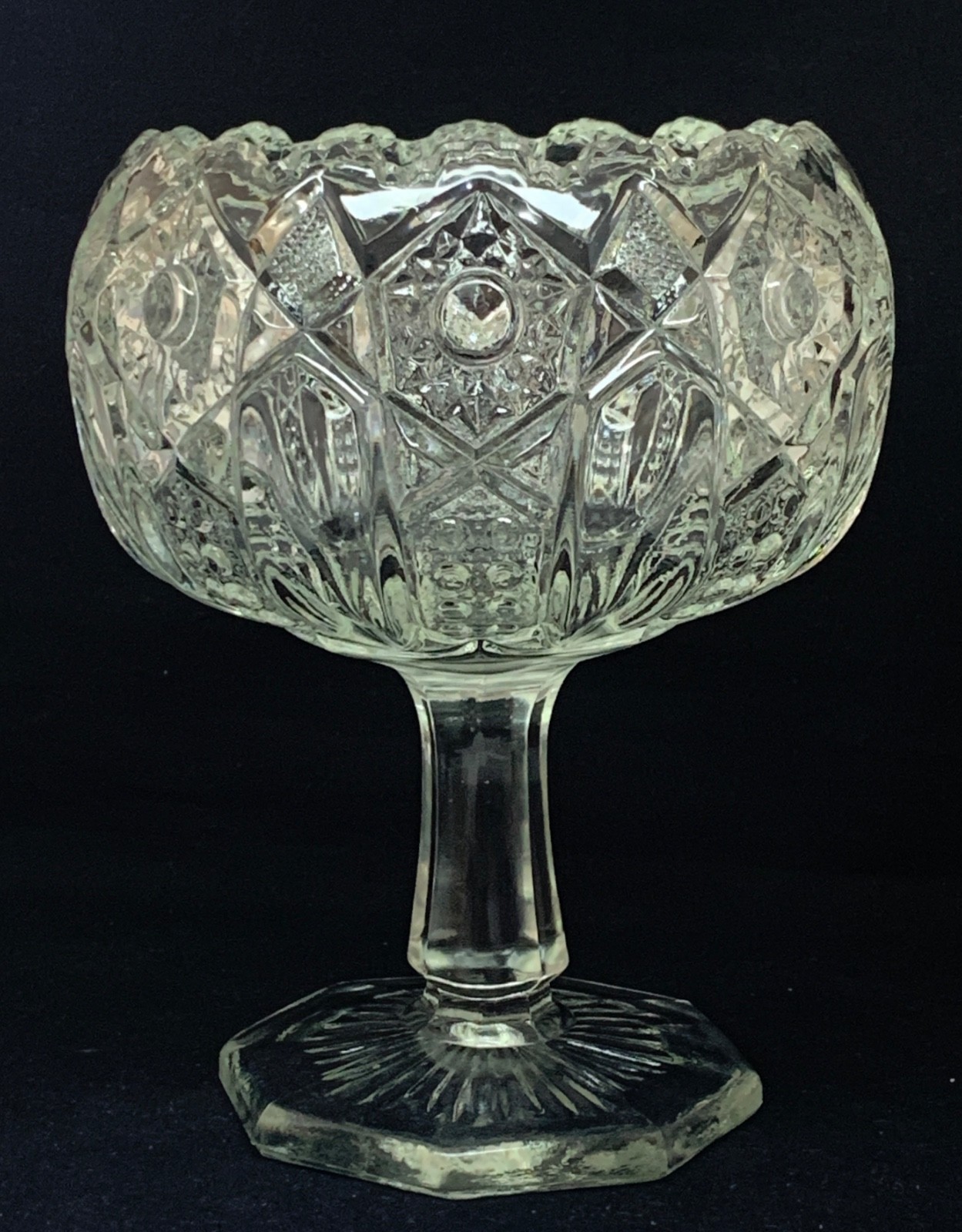 LE Smith Glass Round Compote Quintec Clear 6.5 INCH