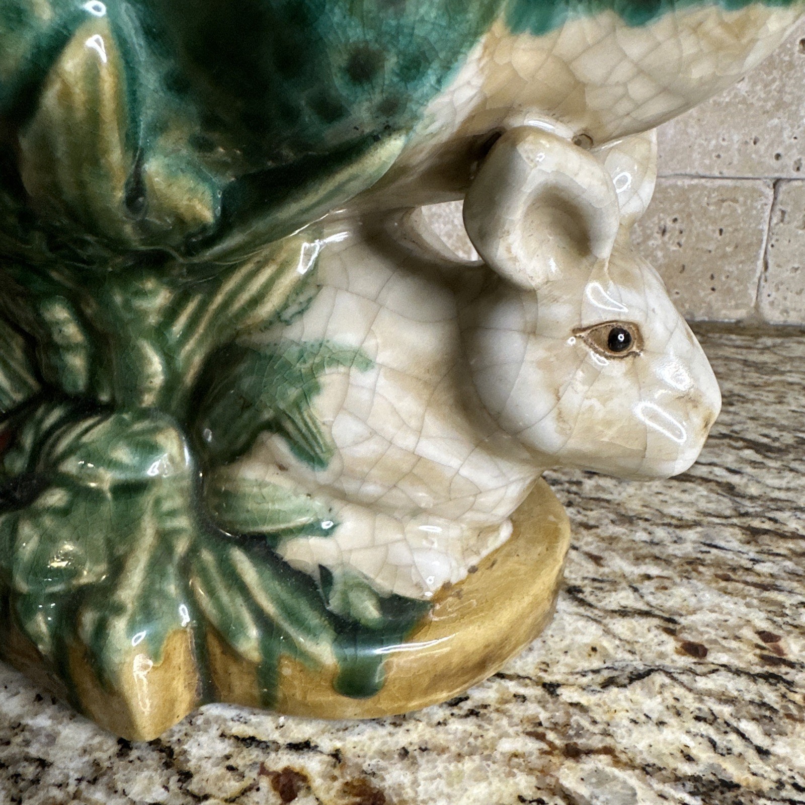 Late 20th Century Majolica Style Bunny Rabbit Compote