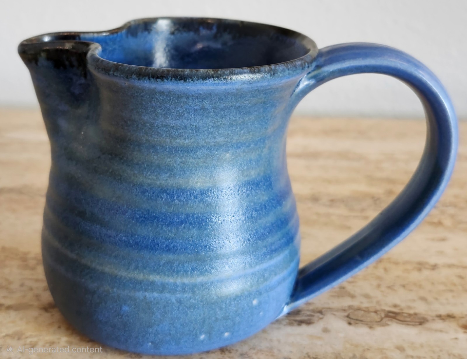 Signed Artisan Made Pottery Stoneware Small Pitcher/Creamer Blue Glaze Handmade