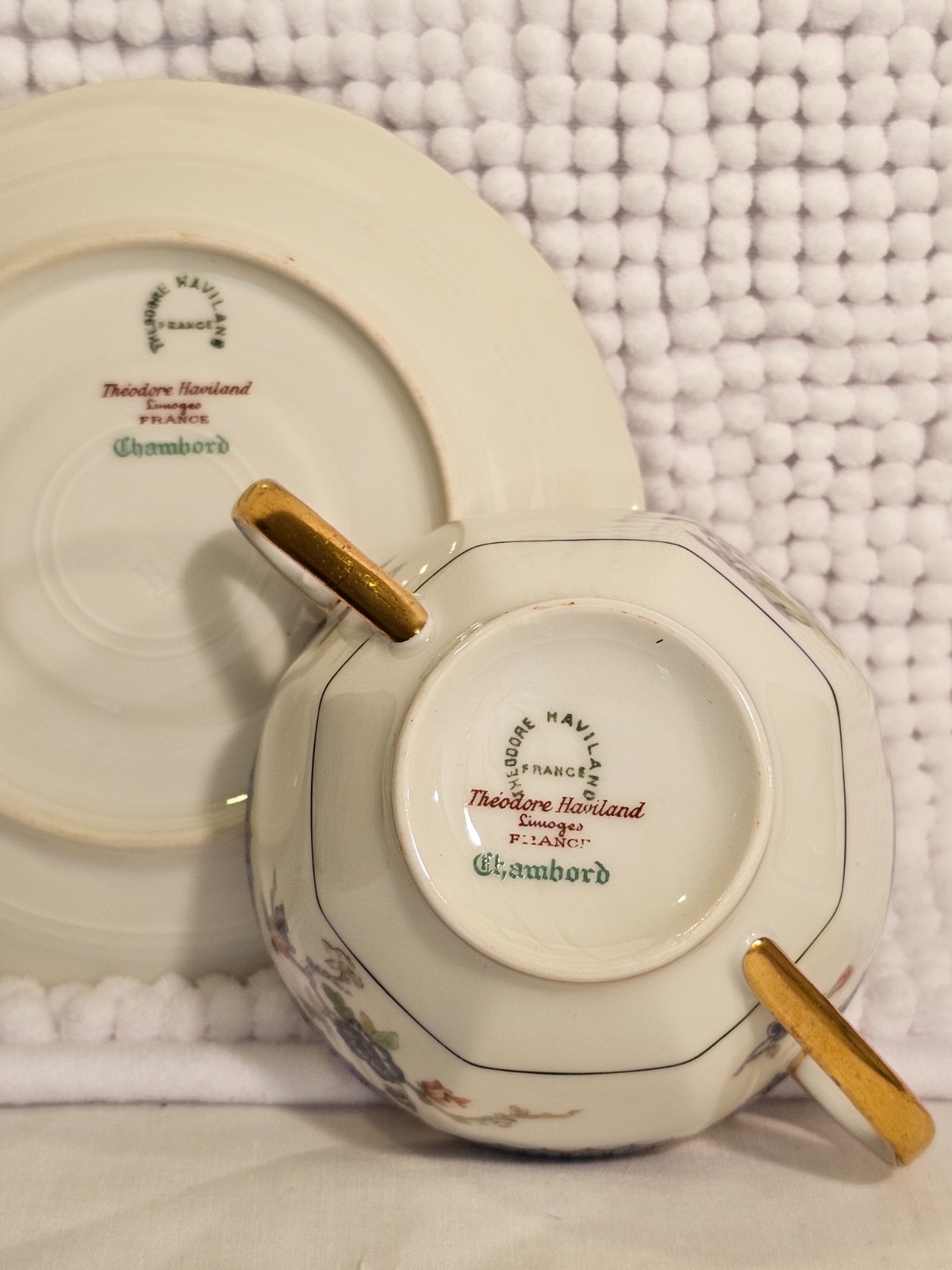 Bouillon cups w/ saucers, set of three, vintage, Haviland, T & V, CF Haviland