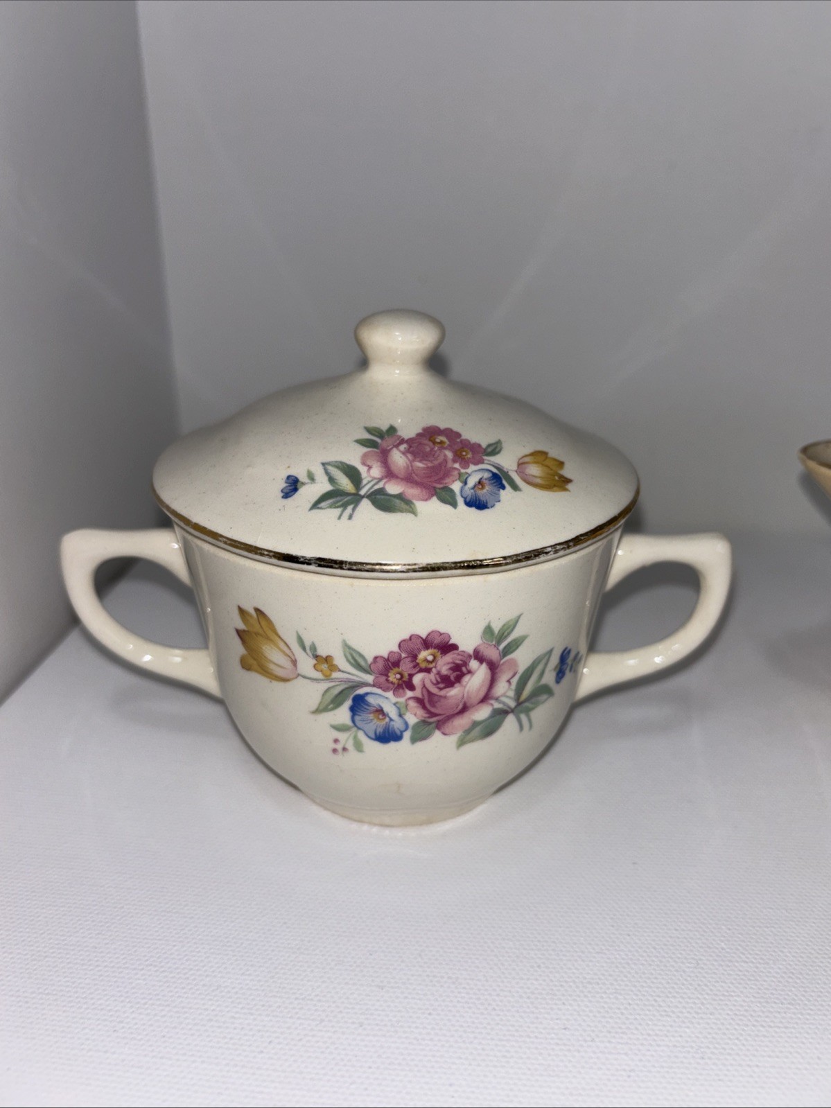 Scio Pottery “Hazel” Floral Pattern Sugar Bowl And Creamer Well Loved Condition
