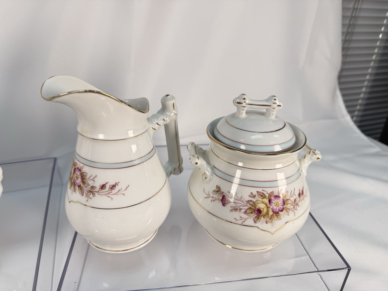 Antique KPM Waldenburg German Porcelain Coffee Tea Set 25pc Branch Handle Rose