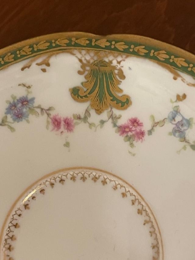 Haviland Limoges Pink Rose, Medallions-Flower Garland, Gilded Demitasse Saucer