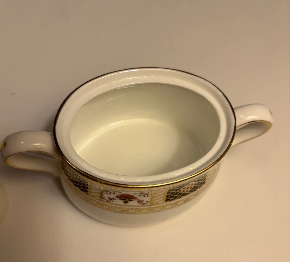 Royal Crown Derby Bordered Covered Sugar Bowl And Creamer