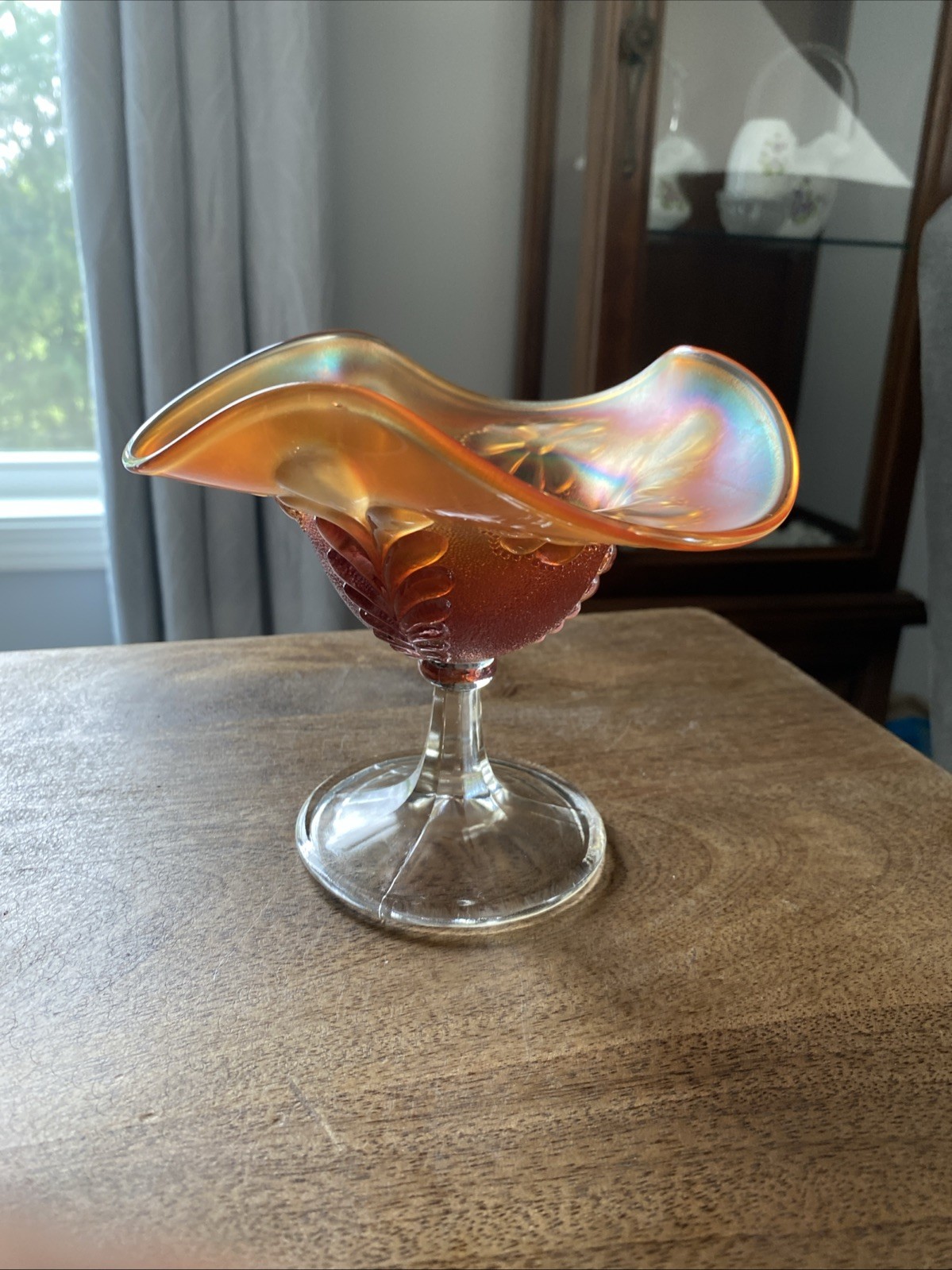 Northwood Compote/Candy Dish Marigold Carnival Glass Daisy & Plume Pattern
