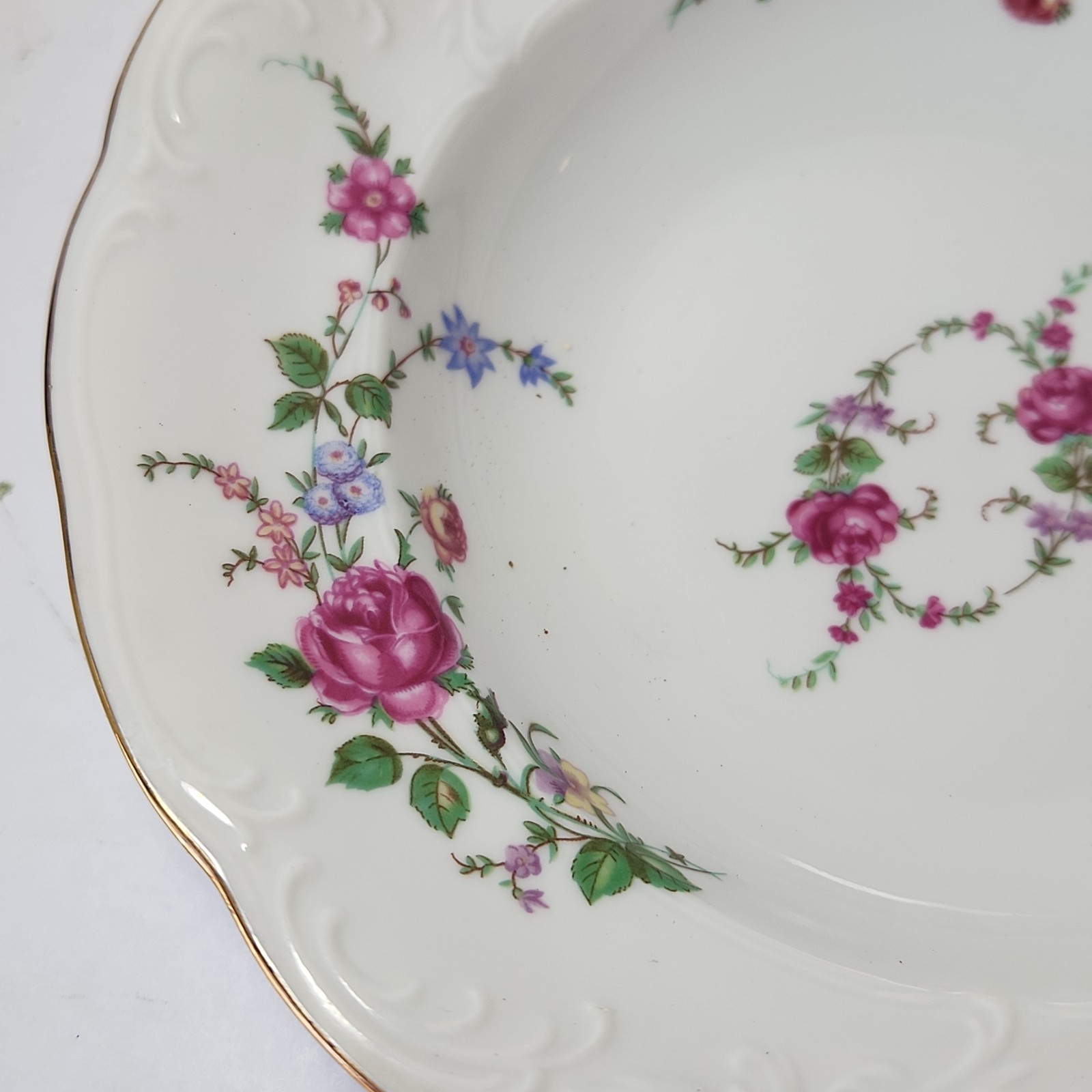 2 Rimmed Soup Bowl Floral Vintage Wawel China, ROSE GARDEN Made In Poland 8 1/8″