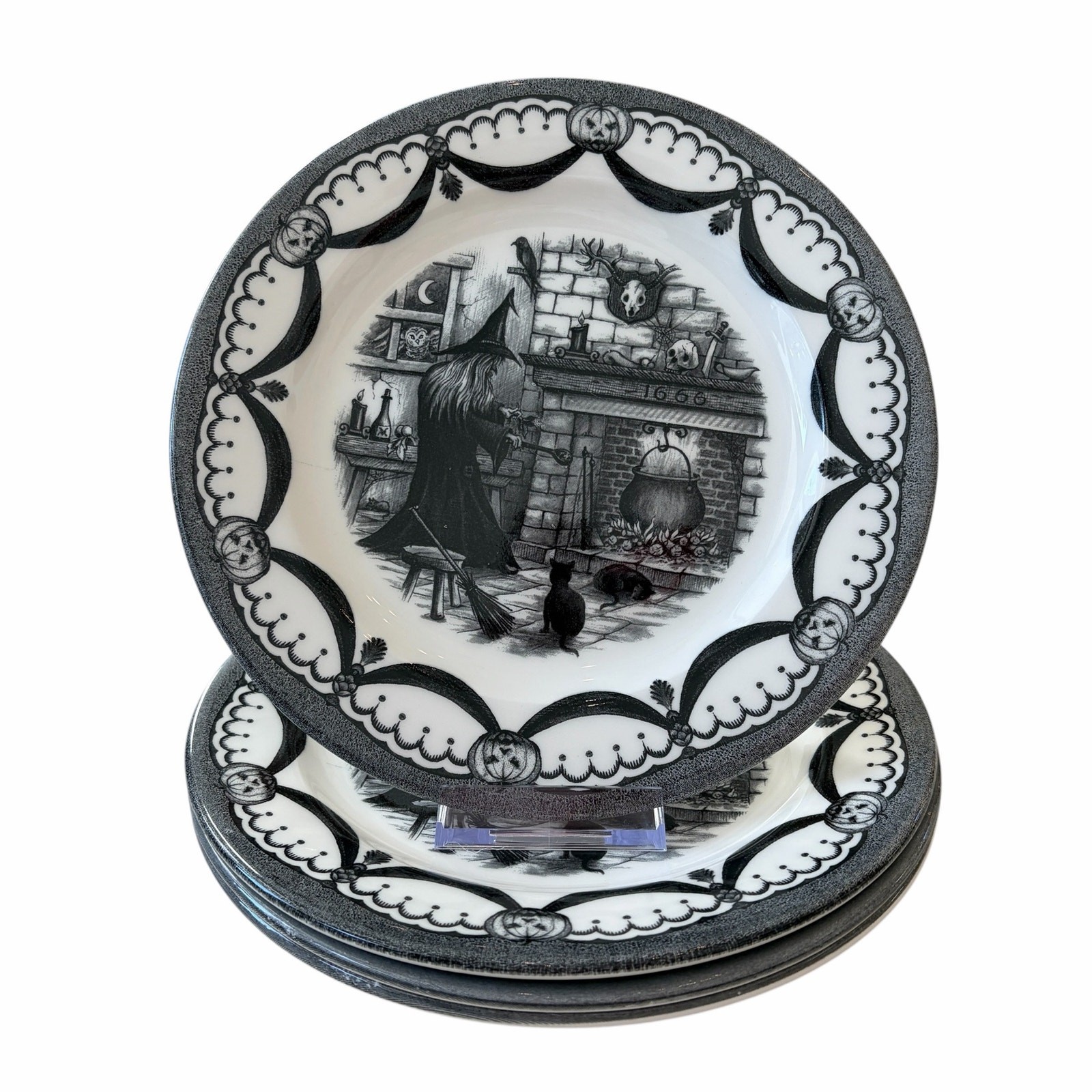 Royal Stafford HALLOWEEN HOME Salad Plates 8in Ceramic Set of 4 Spooky Boo New