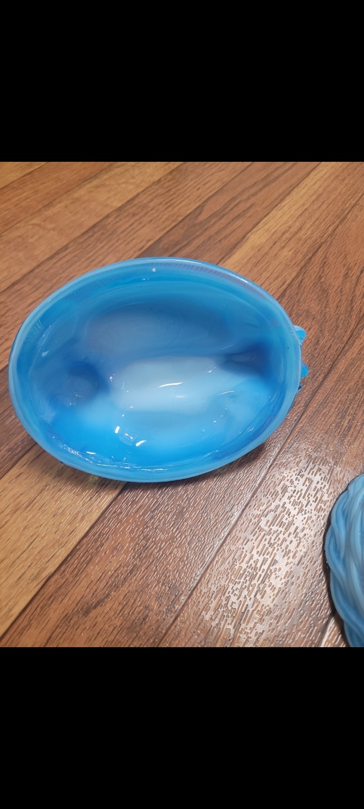 Vintage Blue Slag Glass Hen on Nest Covered Bowl Oval Dish w/ Lid 7″ x 4″