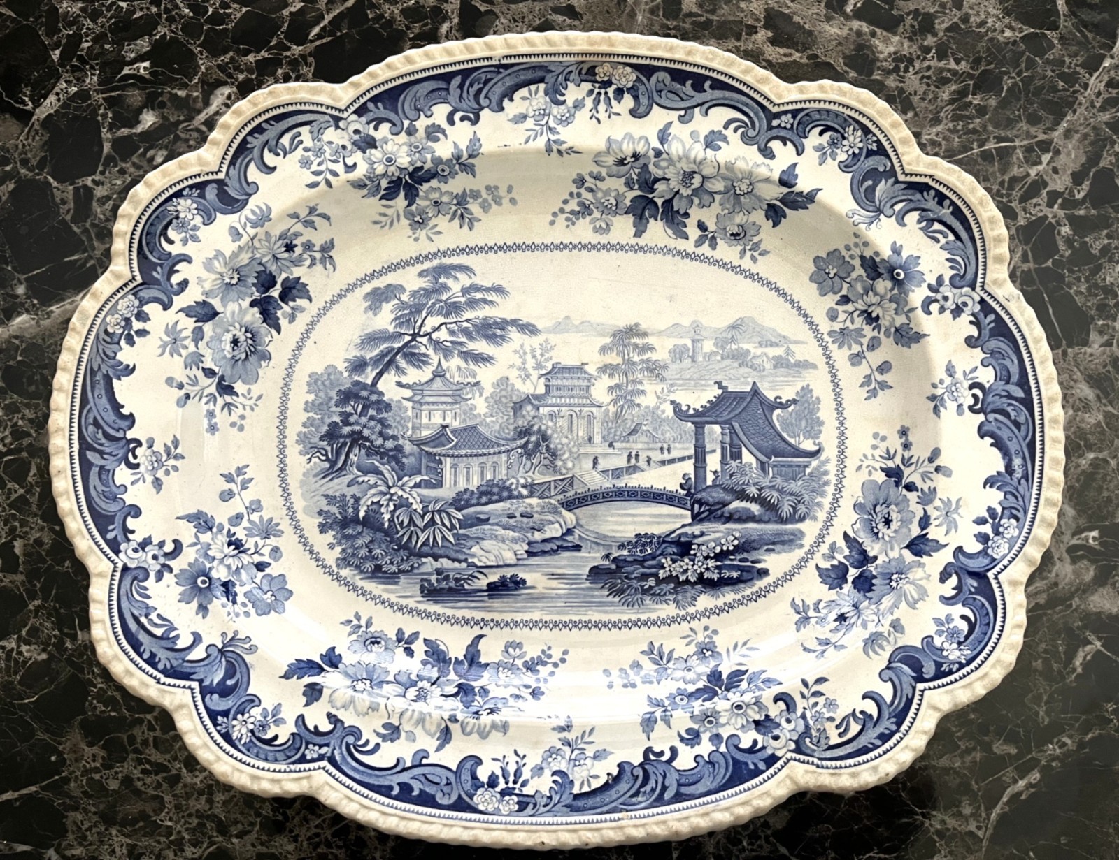 Antique Thomas Minton CHINESE PORCELAIN Transferware 19×15.5″ Platter Circa 1825