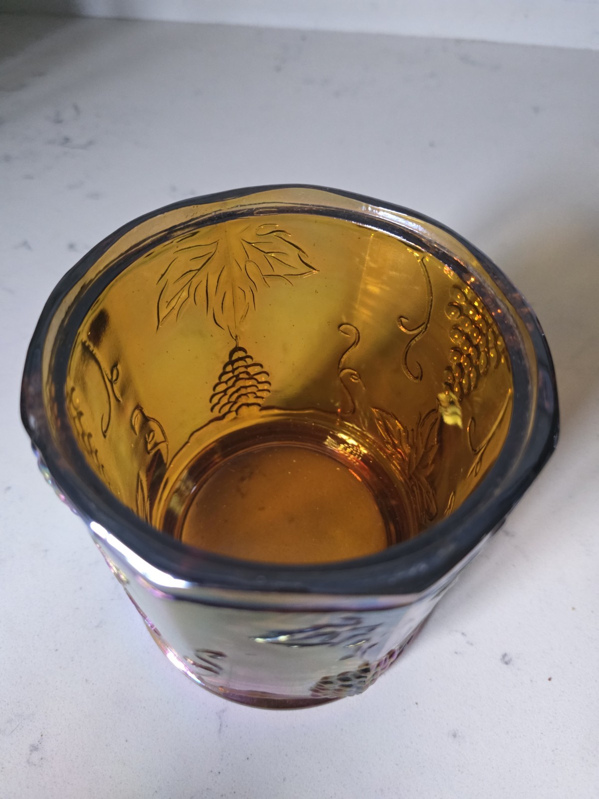Vtg Indiana Carnival Glass Marigold Iridescent Harvest Grape Candy Jar w/ Lid