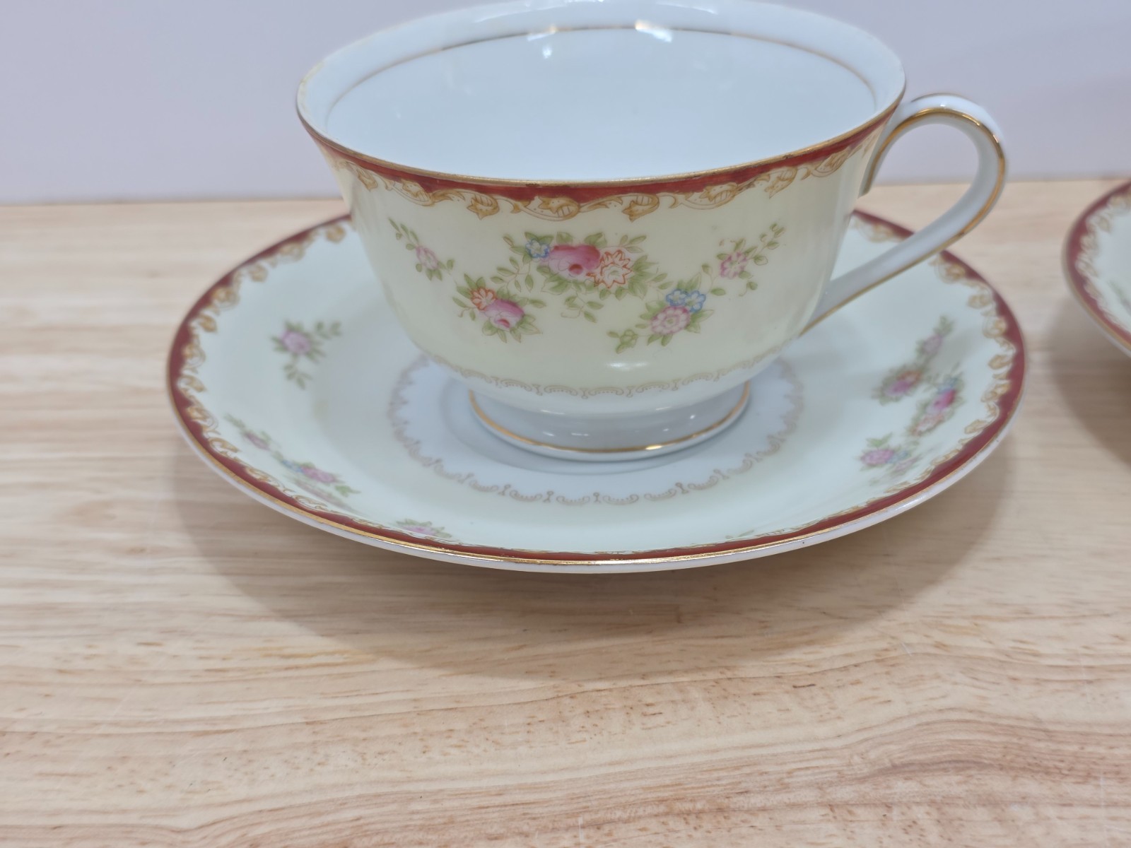 Set of 2 Cherry China Made in Occupied Japan Teacup & Saucer Pink Flowers