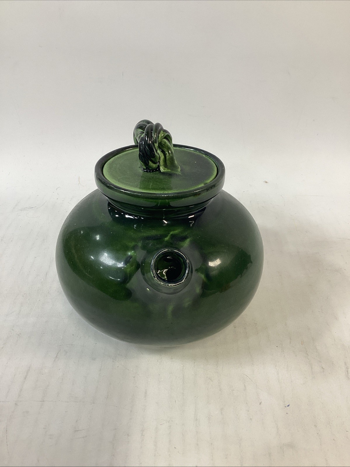 Hand Painted Dark Green Pottery Teapot With Lid