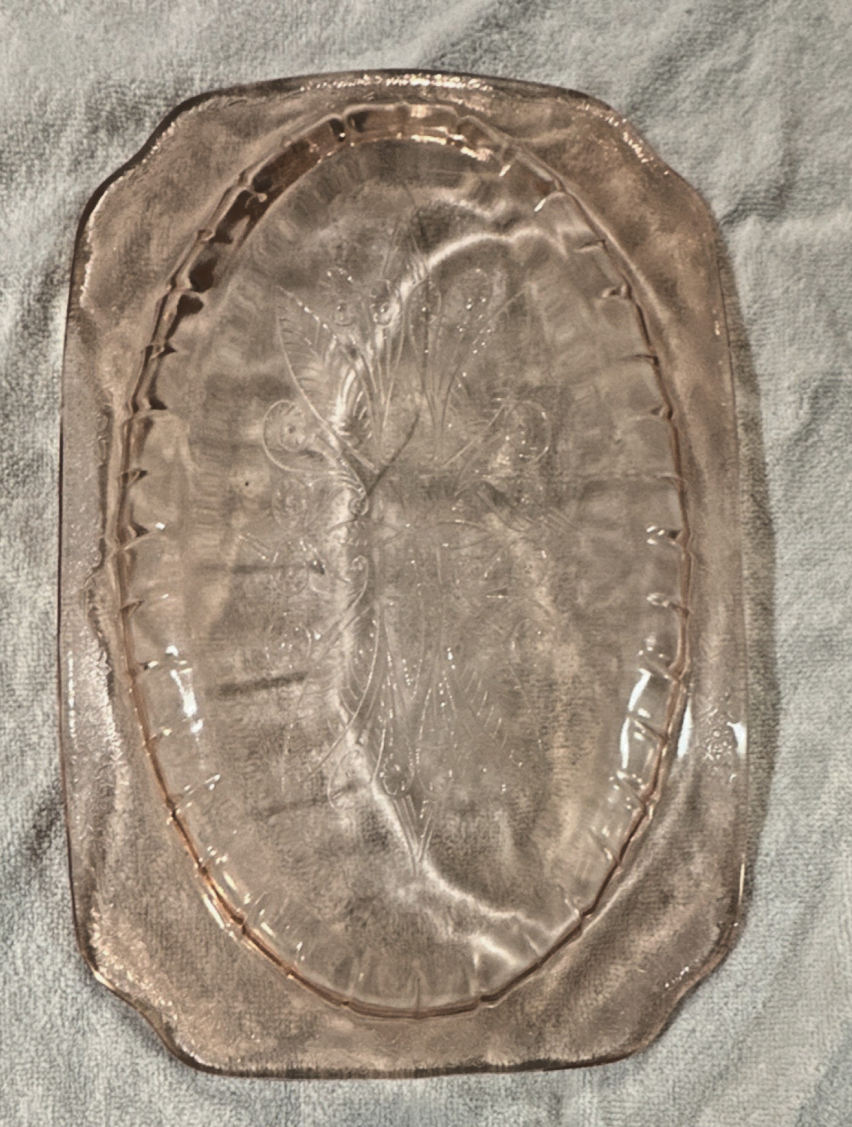 Vintage Pink Depression Glass Floral Pattern Rectangular/ Oval Platter