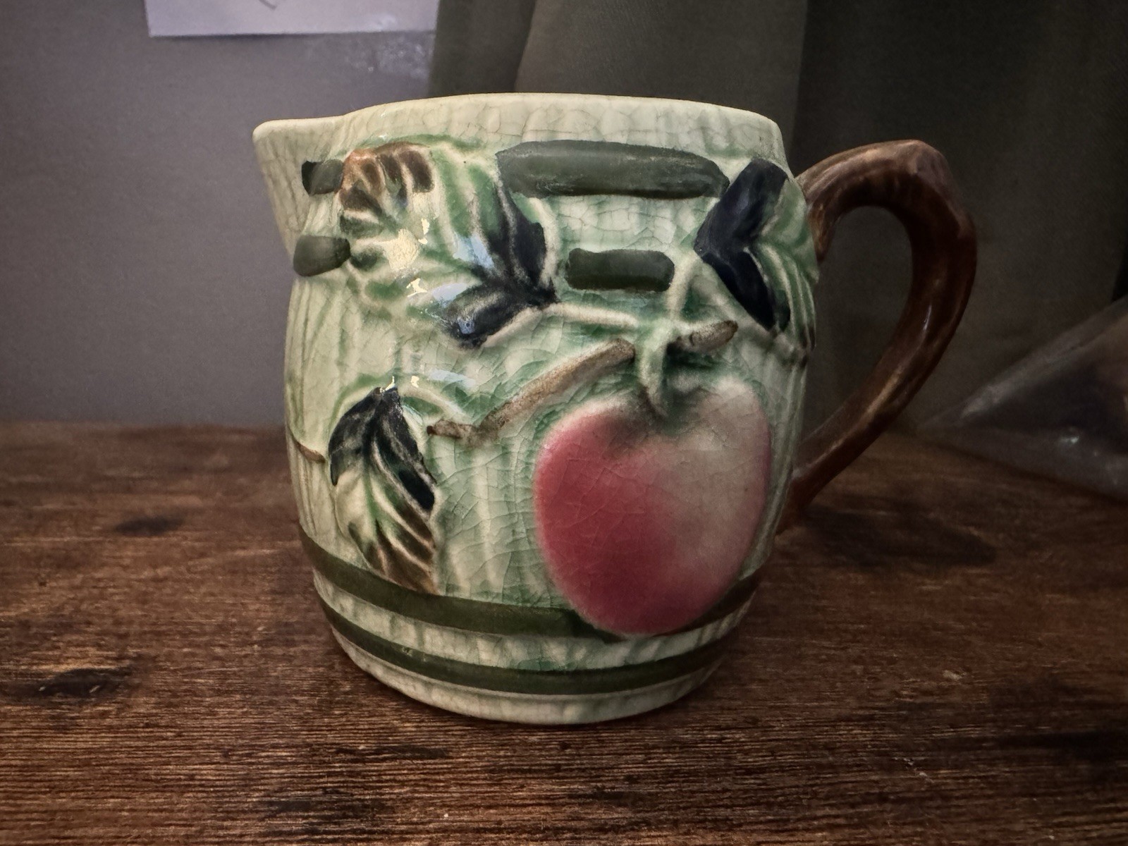 Vintage Majolica Lipper and Mann Apple Creamer Pitcher