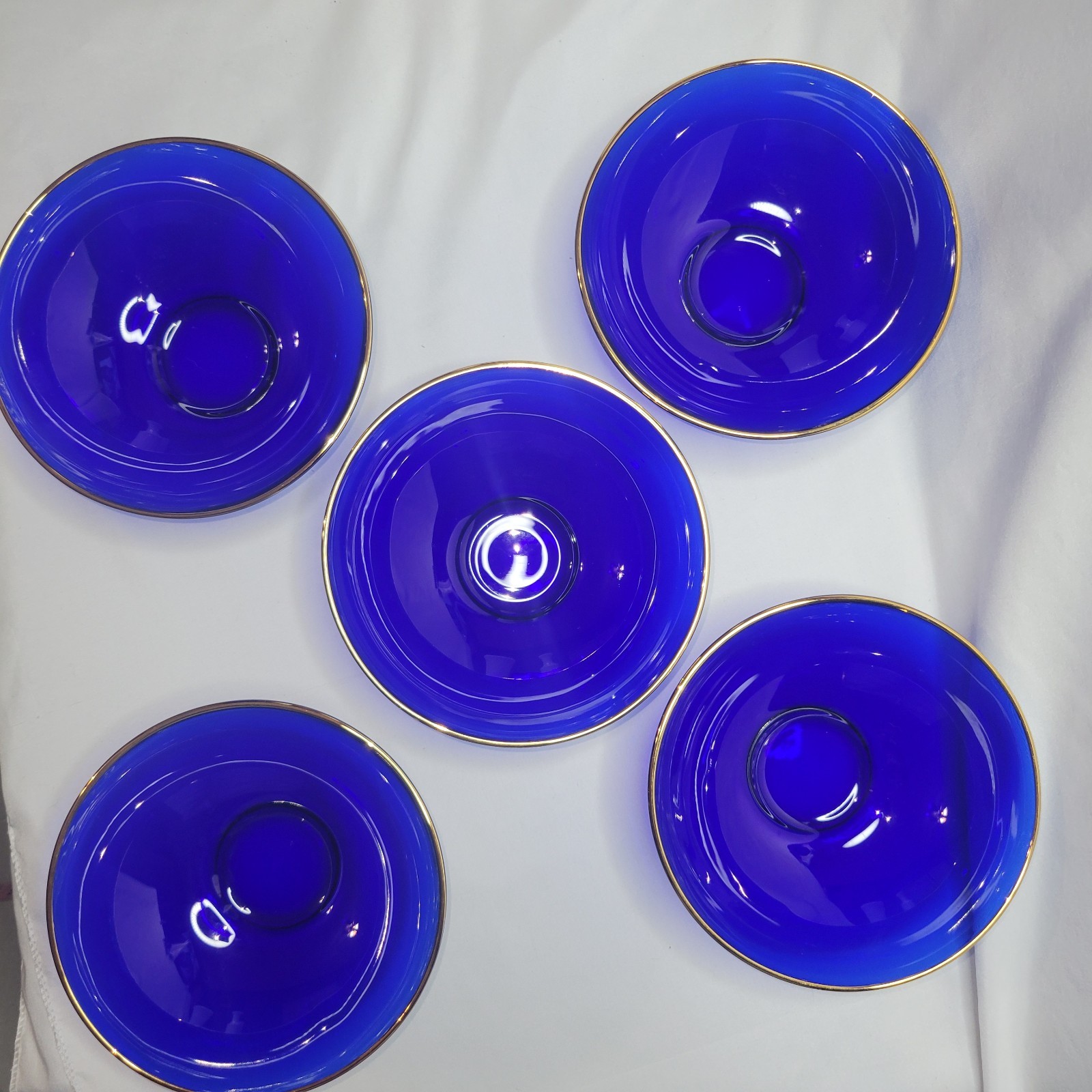 Medici Cobalt Blue mouth Blown Bowls Gold Rim 5.5″ 24k gold rim Lot of 5