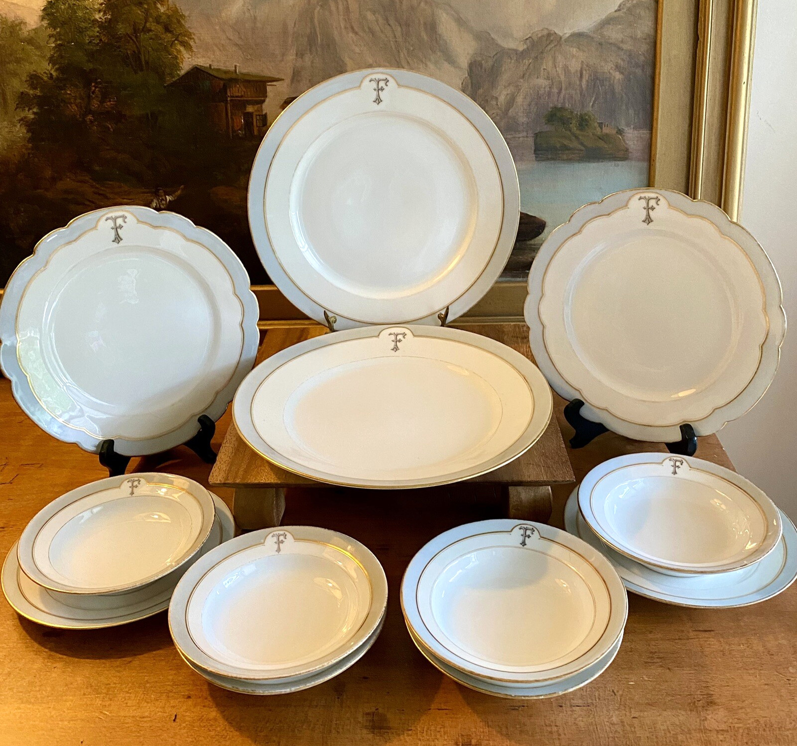 A. HACHE & PEPIN Vierzon Lehalleur SET PLATES & BOWLS Paris c. 1890-1900 Antique