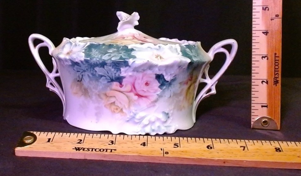 Antique RS Prussia Porcelain 4Pc Hostess Set Tankard, Biscuit Jar, Cream, Sugar