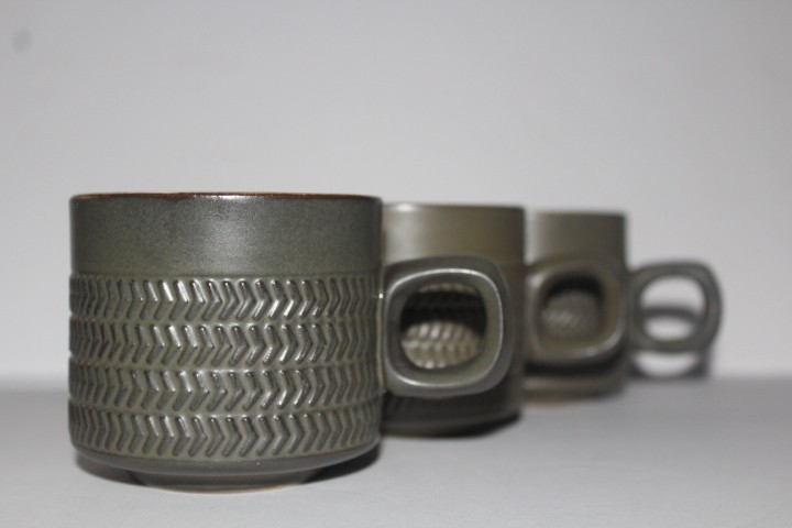 Vintage Denby Camelot Dark Green Chevron Mugs Set Of 3 Made in England