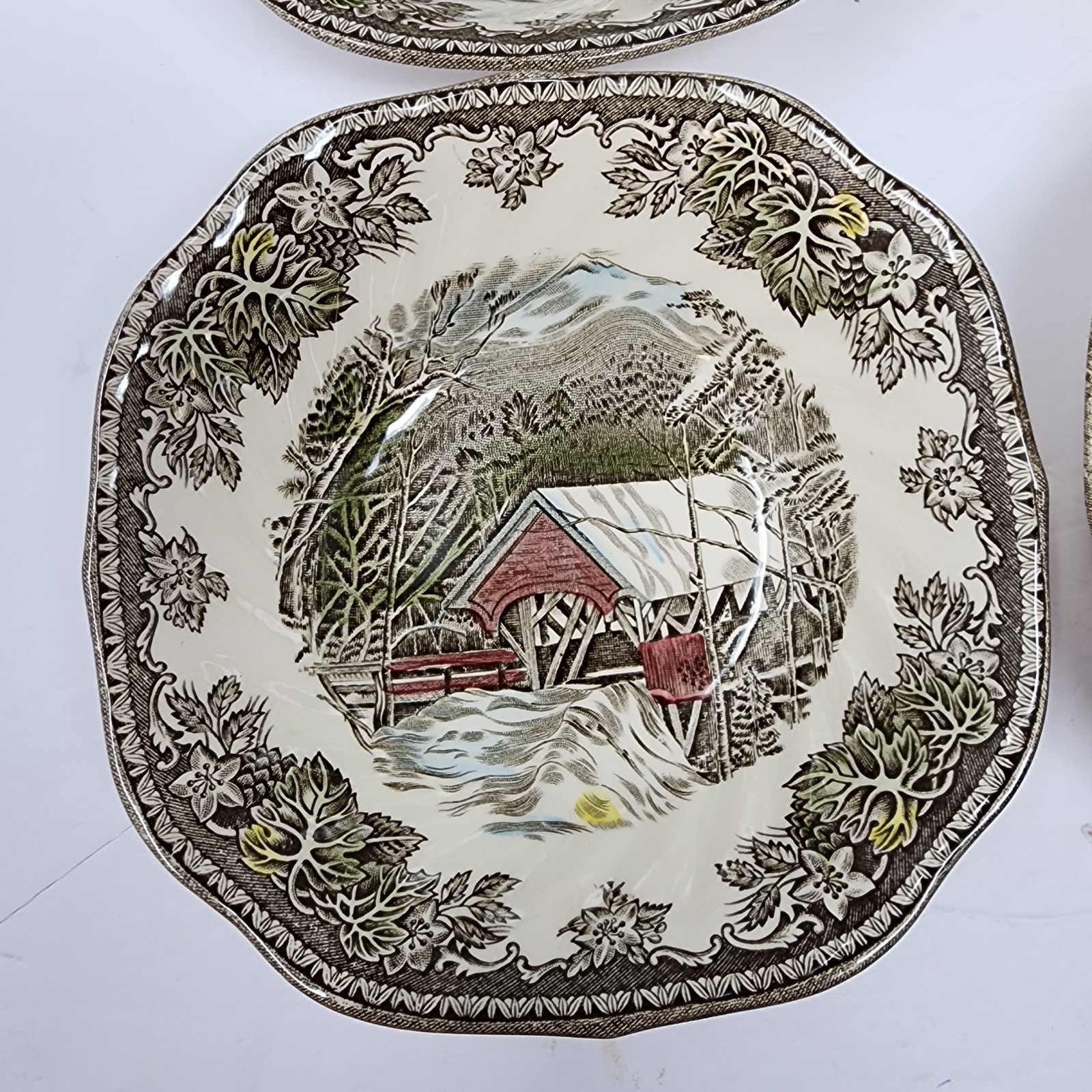 Friendly Village Johnson Brothers Covered Bridge Square Salad Dessert Bowl Set 9