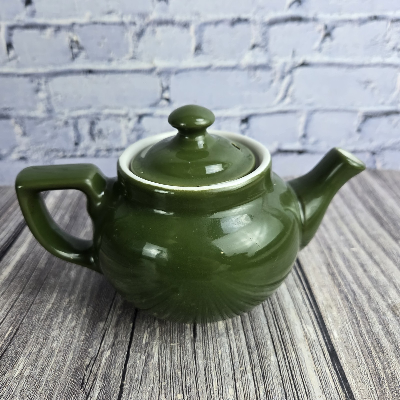 Vintage Dark Green Glazed 4″ Tall 1 Cup Personal Teapot