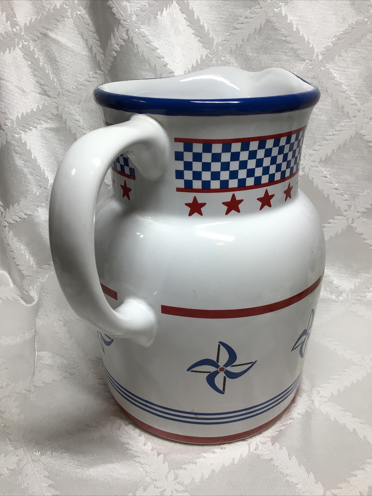 Princess House Exclusive 4th Of July Pitcher Country Fair Red White Blue 64oz
