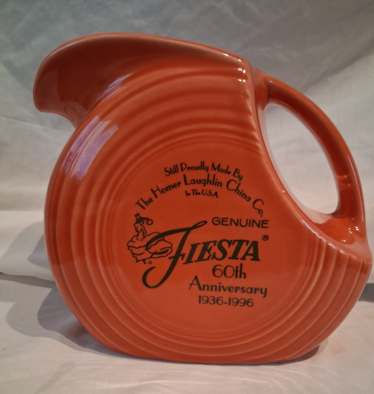 Fiesta 1936-1996 60th Anniversary Disk Pitcher Persimmon See Photos & Descriptio