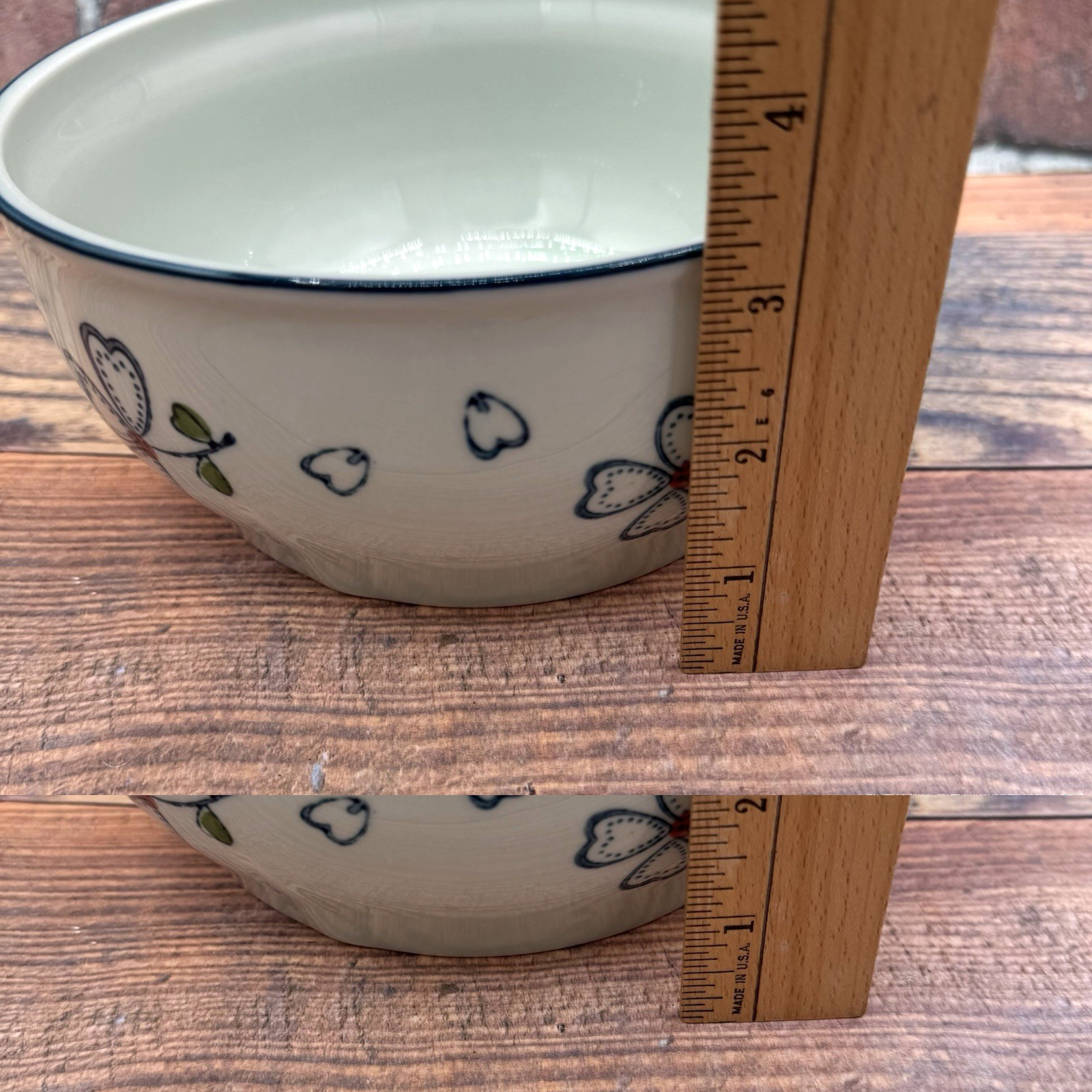 Yokohama Studio Vintage Ceramic Bowl Floral Hand Painted Blue White 7 in 1990s