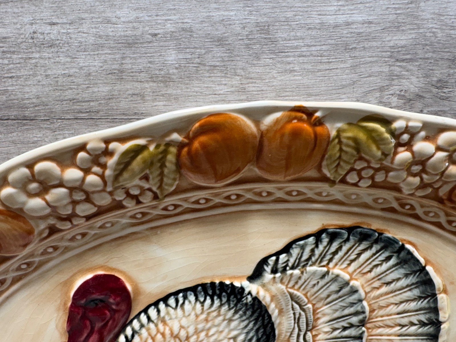 Vintage Sakakibara MCM Turkey Platter Oval Ceramic Embossed Hand Painted Japan
