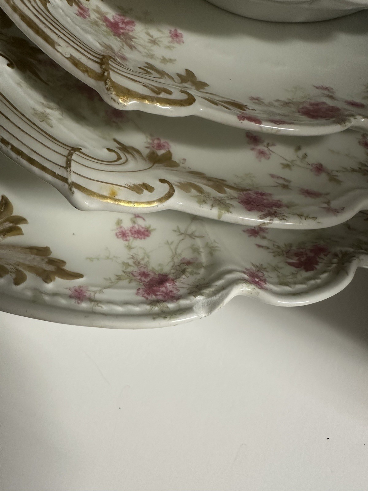 4 Charles Field Haviland Limoges Embossed Serving Platters W/Pink Floral Sprays