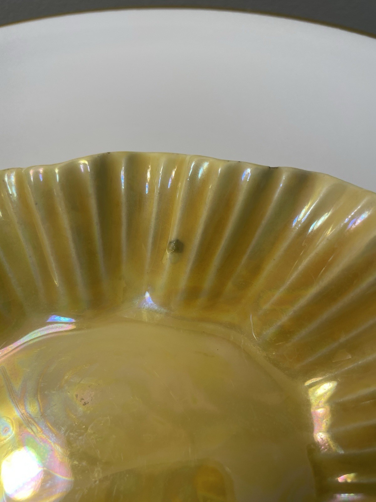Vintage CG USA Yellow Lusterwear Trinket Candy dish Warranted 22 Kt Gold Trim