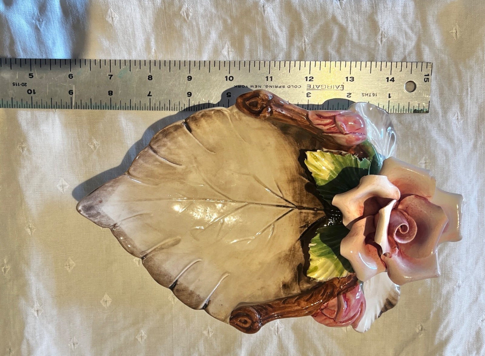 Capodimonte Floral & Leaf Porcelain Dish 10.75″ X 9″ X 3″ Hand Made Italy