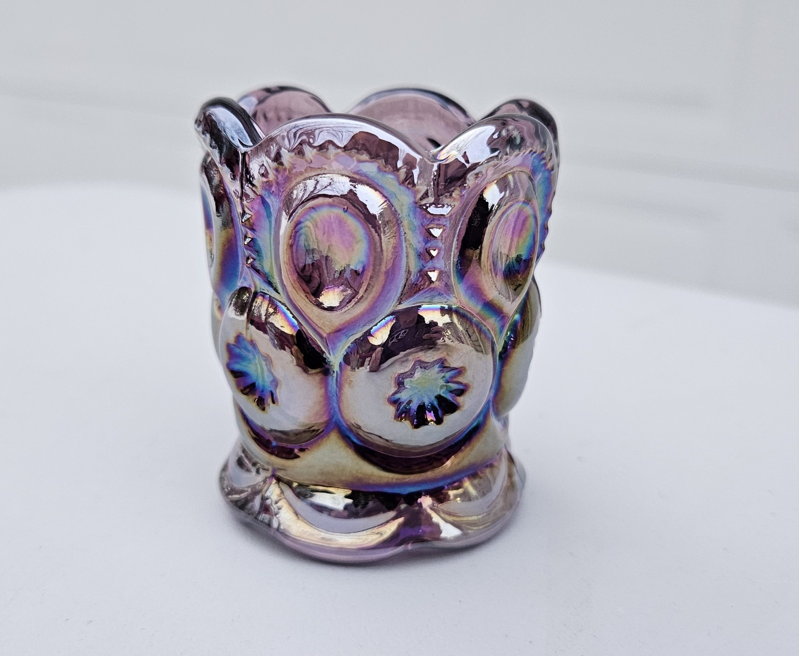 Moon And Star Glass Amethyst Purple Carnival Scallop Base Toothpick Holder