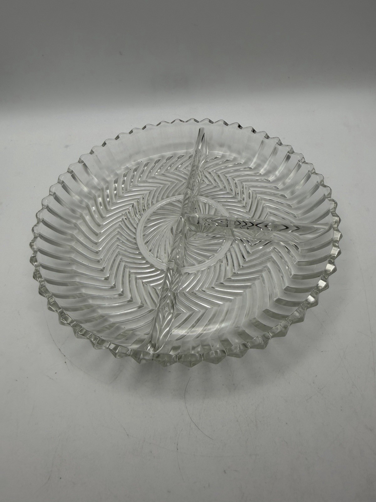 Vintage Clear Glass Divided Relish Tray Serving Dish 3 Section